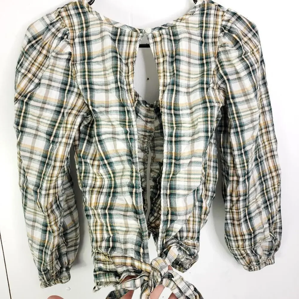 Willow Root Top Womens Small Cinched Front Western Cropped Open Tie Back Cottage